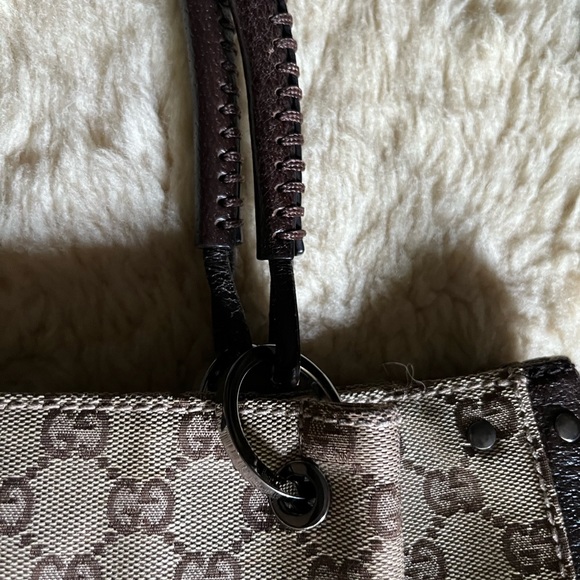 Authentic Gucci Tote Bag GG Canvas Brown Cinghiale Leather Great Condition! - Picture 9 of 16